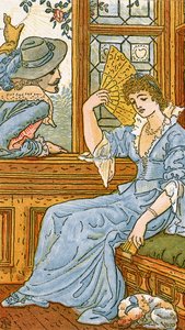「Since First I Saw Your Face」、「Pan-Pipes」からの歌のイラスト、古歌の本、新しくアレンジされテオの伴奏付き。 Marzials、George Routledge und Sons、1884年にロンドンで発行された（ 作： Walter Crane